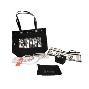 BRIDE to BE Bachelorette Party "Bride" Bag, Giant Ring, Sash, Cosmetic Bag & Tot